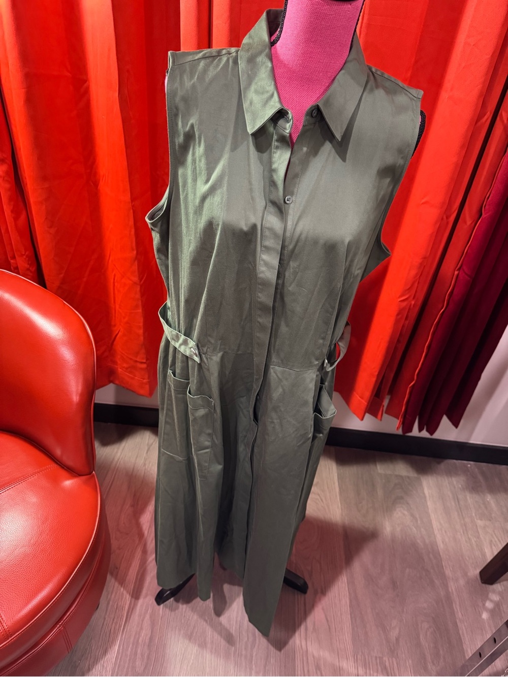 Alfani Olive Green Sleeveless Shirt Dress